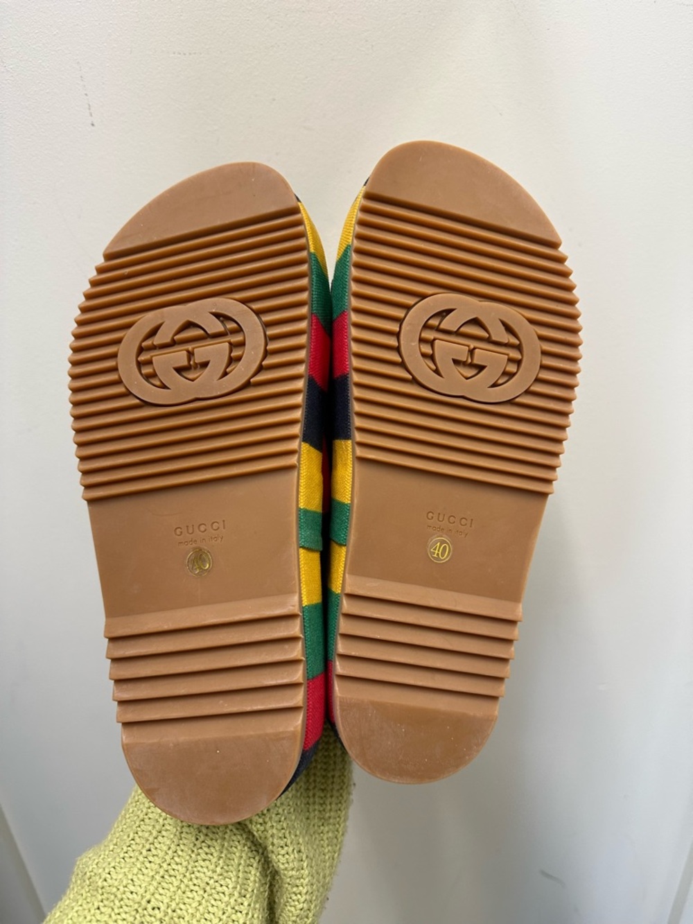Gucci | Multicolor Striped Canvas Slides in Red, Yellow, Green, Navy - Picture 5 of 6